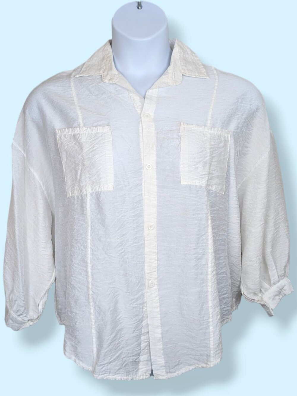 White Textured Buttoned Blouse